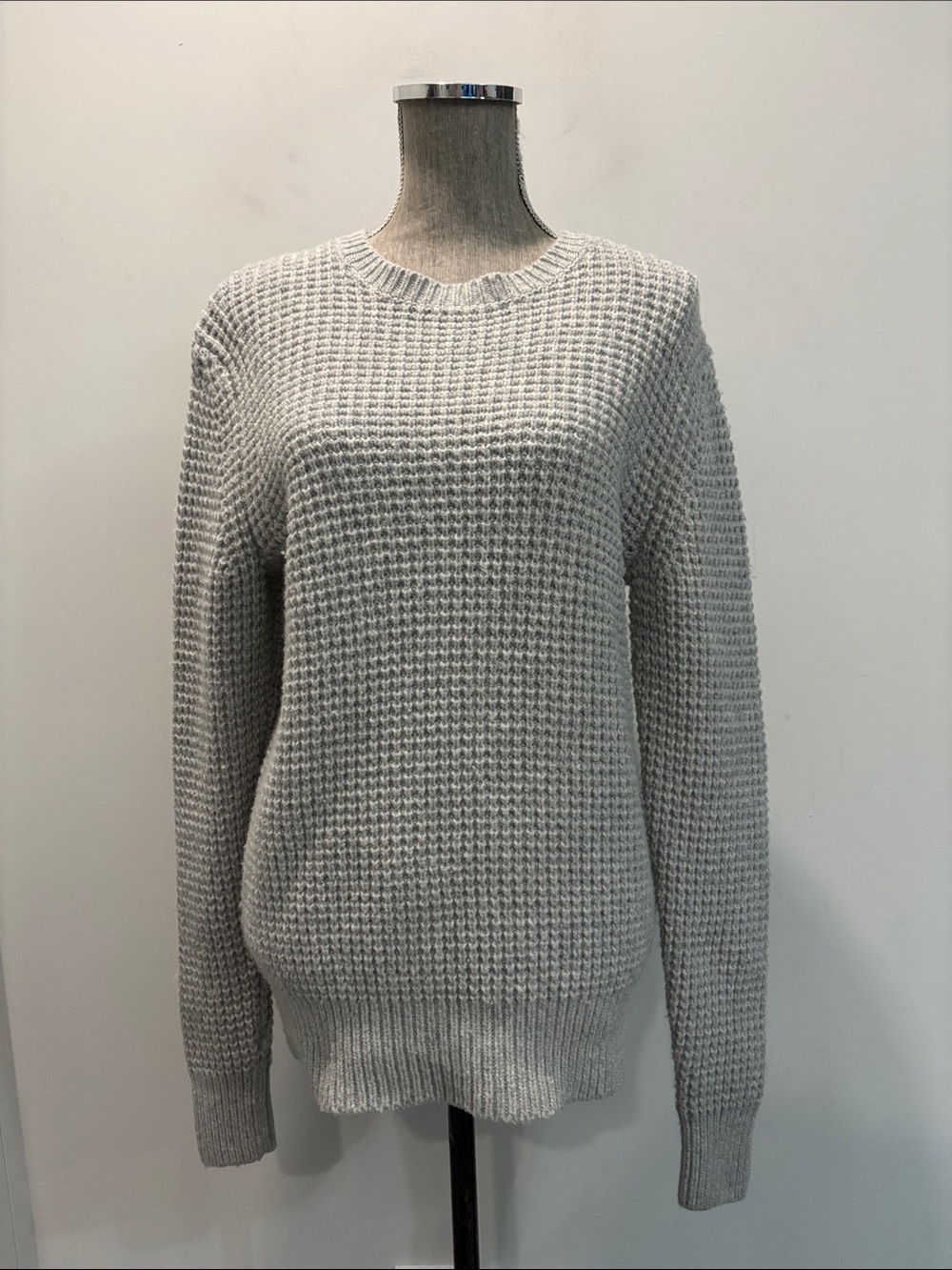 AllSaints Wool Waffle Knit Sweater Grey Oversized Size S - Picture 2 of 15
